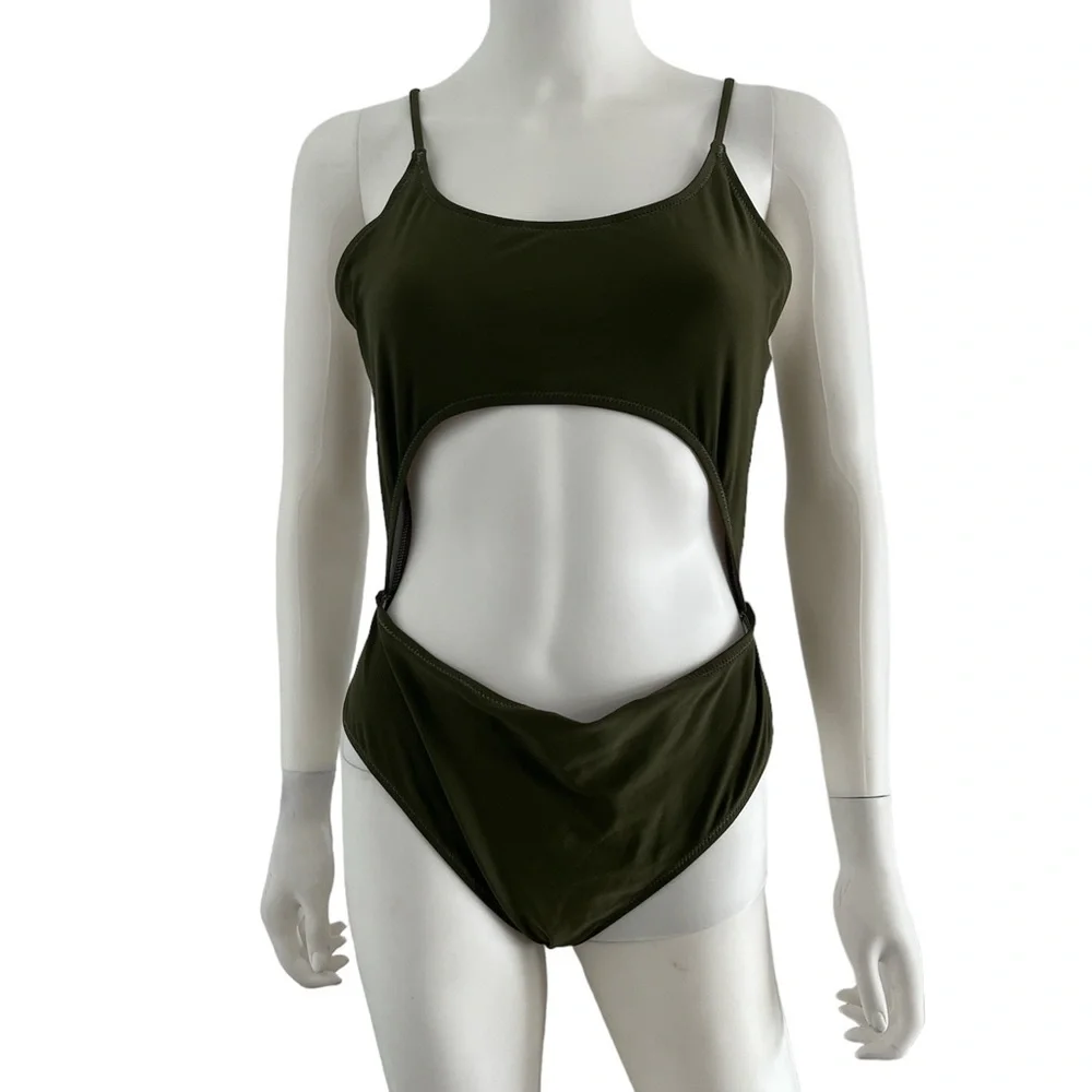 Feager open cut out one piece bathing suit olive green